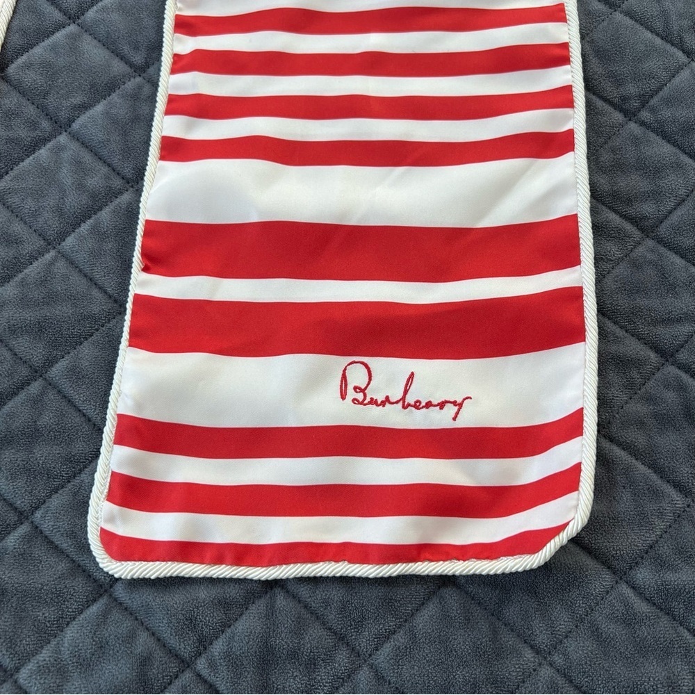 Burberry Vintage Silk Scarf Red White Stripe Wrap B5 - Picture 3 of 9